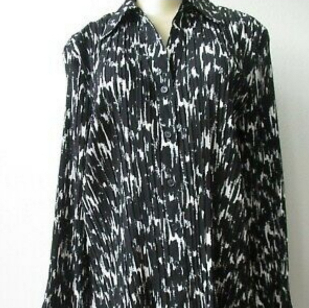Fred David Woman Button Down Blouse Black White Sz 22/24W